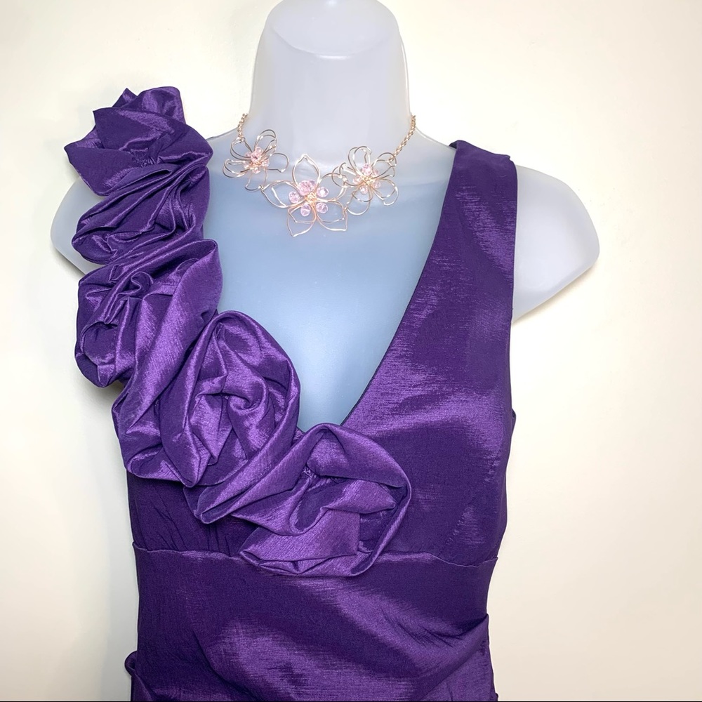 JADE Metallic Purple Bodycon Cocktail Dress Asymmetric Ruffle Size 8 Barbiecore - Picture 2 of 16